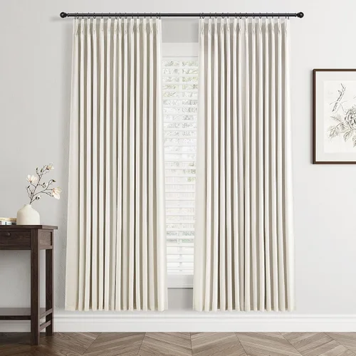 Miniatura 10 de Cortinas opacas plisadas de lino beige y blanco de 90 pulgadas de largo para dormitorio o sala de estar, juego de 2 paneles, oscurecimiento
