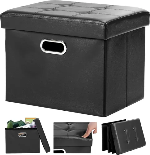 Miniatura 10 de COSYLAND - Reposapiés u otomano con almacenamiento plegable de piel, con agujero para agarrar, para habitación, tamaño pequeño, rectangular, 17 x 15