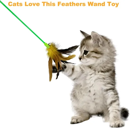 Miniatura 5 de Juguetes interactivos de plumas para gatos, 10 piezas de plumas para gatos de interior 10 juguetes de varita para gatos