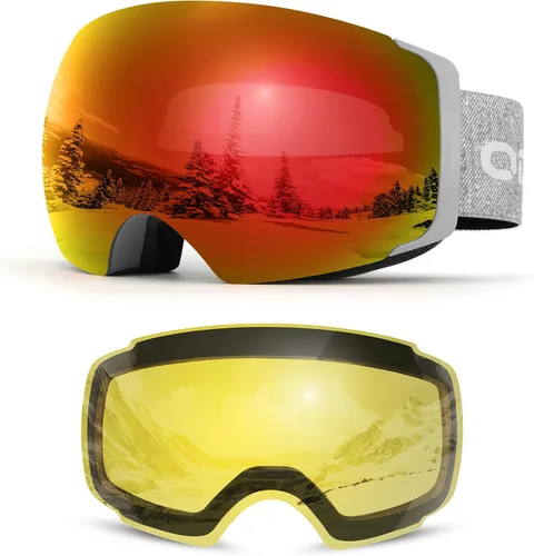 Miniatura 12 de Odoland Magnetic Interchangeable Ski Goggles with 2 Lens, Large Spherical Frameless Snow Snowboard Goggles for Men Women