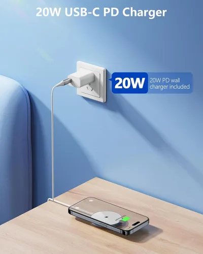 Miniatura 5 de NANAMI Cargador inalámbrico magnético con adaptador PD de 20 W, para MagSafe iPhone 17/16/15/14/13/12 Series y AirPods 3/2/Pro/Pro 2, base Azul