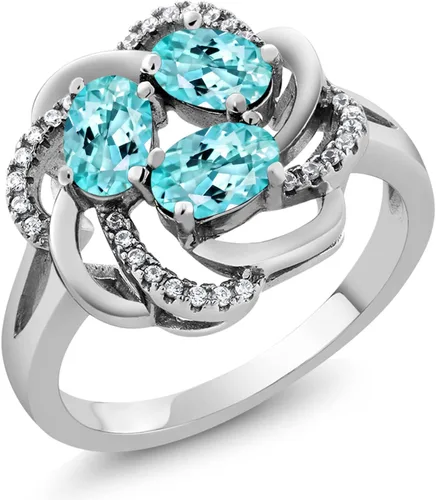 Miniatura 83 de Gem Stone King Flower Blossom Gemstone Birthstone Ring in 925 Sterling Silver 3-Stone Oval 6X4MM with Sparkling Accents Wedding Anniversary