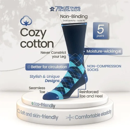 Miniatura 30 de 7BIGSTARS KINGDOM Calcetines de algodón para hombre, diabéticos, no vinculantes, paquete de 5 unidades, talla L/XL, Azul mezclilla, verde oliva