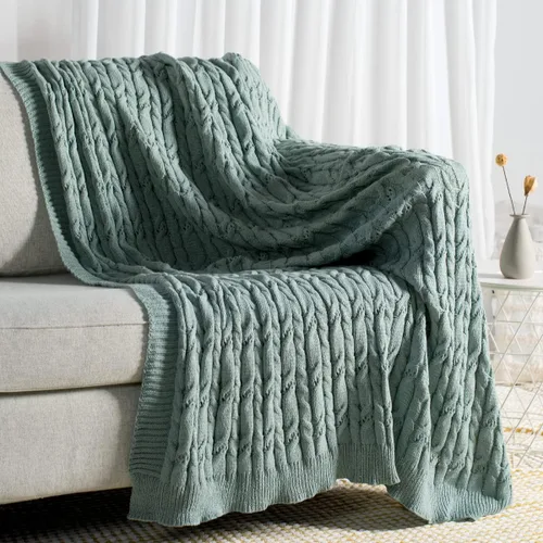 Miniatura 21 de Carriediosa - Manta de punto para sofá de 50" x 60", suave y acogedora con patrón de rayas, manta de punto con cable, textura esponjosa, decoración