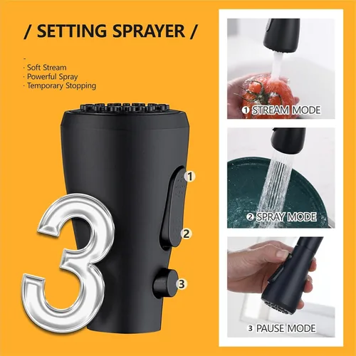 Miniatura 4 de Hiqufet Grifo de cocina negro con rociador desplegable, Grifos de fregadero de cocina para autocaravana para llenador de ollas, Fregadero de bar