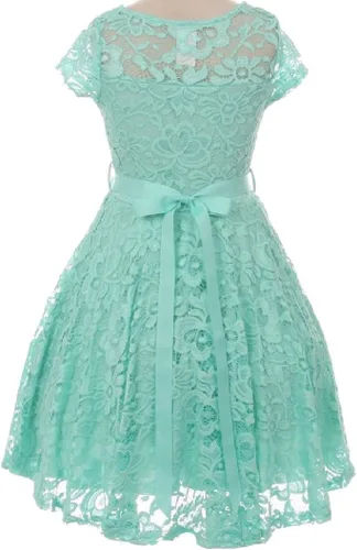 Miniatura 24 de Little Girl - Vestido de niña con manga de encaje y cinturón de piedras