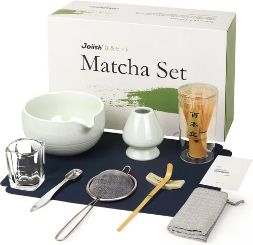 Miniatura 15 de Joiish Juego de batidor de matcha, kit de matcha de 10 piezas, batidor de bambú y cuenco de cerámica con boquilla y cuchara medidora y taza, Verde