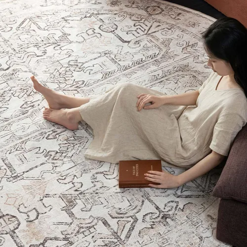 Miniatura 364 de jinchan Lima - Alfombra simétrica floral geométrica lavable, alfombra de entrada de medio círculo de 2 x 3, alfombra de media luna, suave y Azul