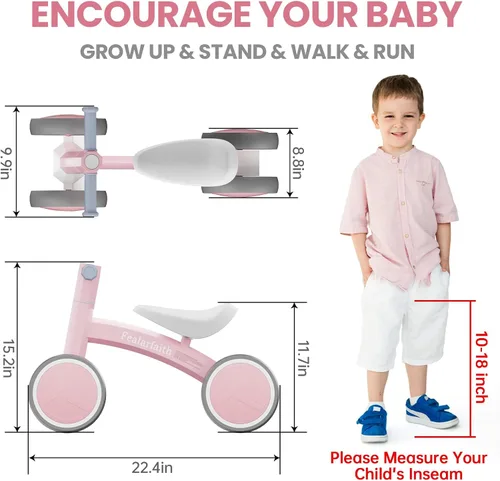 Miniatura 2 de Bicicleta de equilibrio de bebé para niños y niñas de 1 año, primera bicicleta para niños pequeños con 4 ruedas de iluminación coloridas Bicicleta