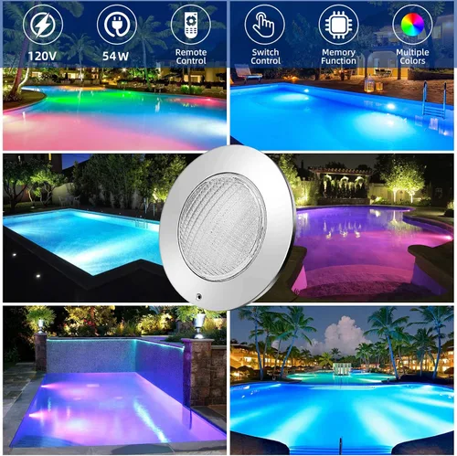 Miniatura 5 de Luces de piscina para piscina enterrada, 54 W, 10 pulgadas, luz LED grande multicolor para piscinas enterradas con cable de 50 pies para nicho