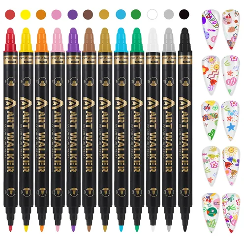 Miniatura 15 de IONSGAKO Juego de bolígrafos de arte de uñas de 12 colores, bolígrafos de esmalte de uñas, bolígrafo de dibujo de arte de uñas, secado rápido