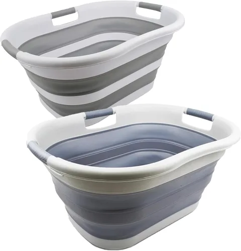 SAMMART Cesta plegable de plástico para la ropa sucia de 40 L (10.5 galones), contenedor de almacenamiento plegable y organizador, tina de lavado