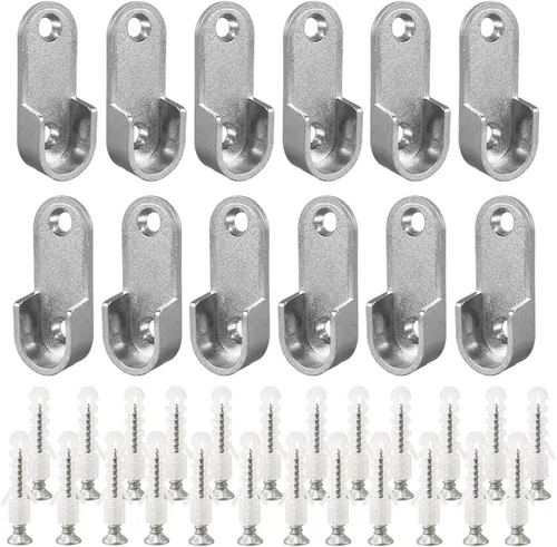 Soportes ovalados para barra de armario con tornillos de montaje para varillas de 0.591 x 1.181 in, paquete de 12