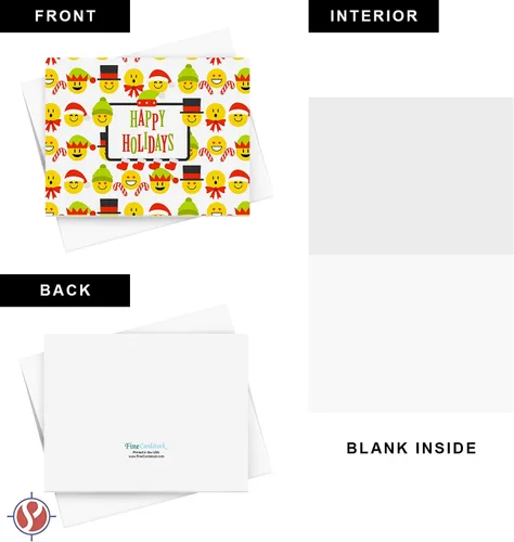Miniatura 3 de Tarjetas de felicitación de Happy Holidays, rojo y verde, divertido patrón de emoji lindo, plegable en blanco para Navidad y Año Nuevo, 4.25 x 5.5