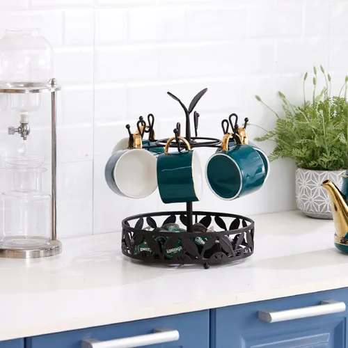 Miniatura 4 de Soporte para taza de café con almacenamiento de cesta de cápsulas de café, soporte giratorio para tazas de 6 capacidades, soporte para tazas