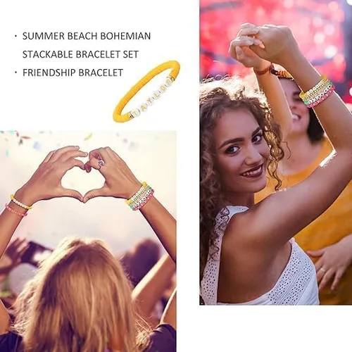 Miniatura 6 de SALBFL Pulseras elásticas para mujer, pulseras de cuentas, pulseras con dijes para mujeres, conjunto de pulseras, pulseras apilables, pulsera