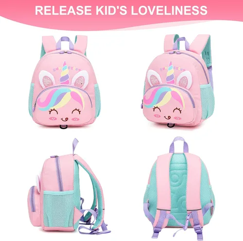 Miniatura 2 de Mochila pequeña para niñas y niños, mochila para perschool con correa para el pecho, dibujos animados 3D, Unicornio, Linda mini mochila para niñas