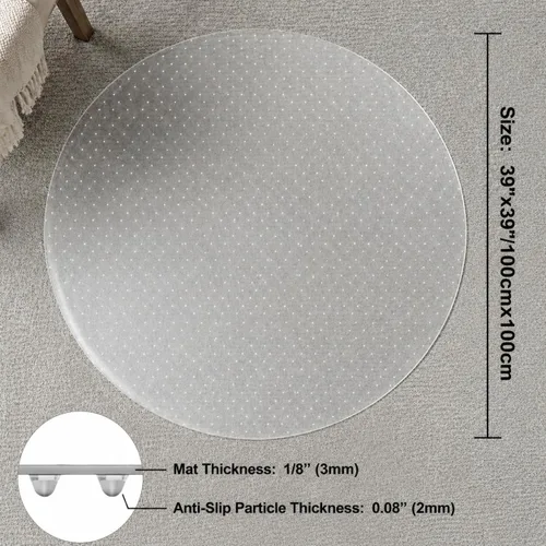 Miniatura 6 de Tapete grueso para silla de oficina para alfombra, 39 x 39 pulgadas, redonda de 1/8 pulgadas de grosor, alfombrilla para silla