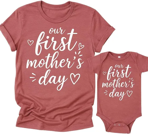 Miniatura 2 de Camisa a juego para el primer día de la madre para mamá, regalo para nueva mamá, malva jaspeada