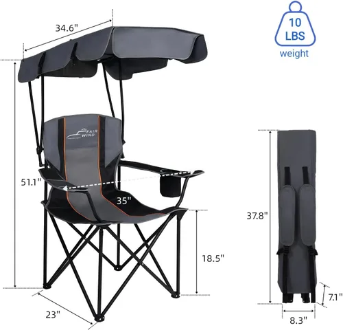 Miniatura 2 de FAIR WIND Silla de camping de gran tamaño con toldo ajustable de 380 libras de capacidad para personas pesadas, silla de playa plegable portátil