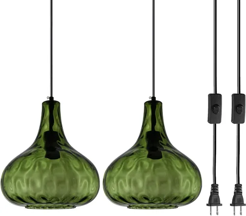 Miniatura 13 de Iluminación colgante de globo de vidrio verde estilo granja, lámpara colgante de vidrio vintage, lámpara colgante moderna de mediados de siglo