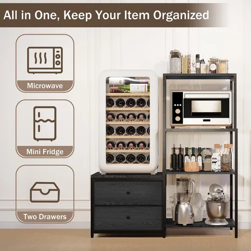 Miniatura 4 de Soporte para Mini Refrigerador con Almacenamiento, Microondas y Soporte para Mini Refrigerador con Toma de Corriente, Barra de Café, Panadero