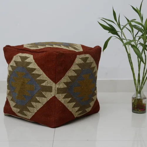 Miniatura 5 de Trade Star Funda tejida a mano para puf kilim, funda decorativa para puf de asiento hecho a mano, funda de puf otomano de lana de yute auténtico