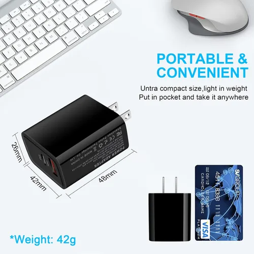 Miniatura 7 de Bloque de cargador USB C, cargador de pared PD de doble puerto de 20 W para iPhone 15 Pro Max/14/13/12/11/Pro/Max, adaptador de enchufe de pared