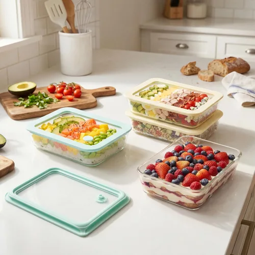Miniatura 7 de Juego de recipientes de vidrio para alimentos Urban Green con tapa de vidrio, 4 paquetes, recipientes de almacenamiento de alimentos con tapa Verde