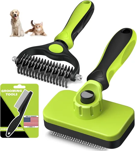 Miniatura 13 de 3 piezas de cepillo de limpieza autolimpiante, rastrillo de aseo de mascotas y peine de pulgas para perros, gatos y caballos Peine