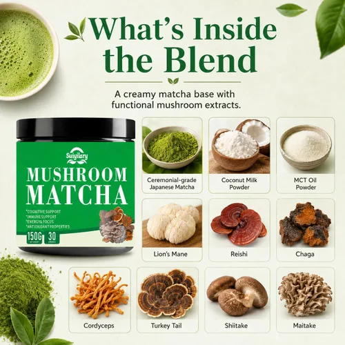 Miniatura 8 de Suiyilary Matcha de hongos, té matcha ceremonial en polvo con 7 hongos superalimentos, sin gluten, sabor genial matcha caliente o frío último, 5.29