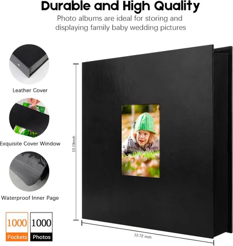 Miniatura 6 de Álbum de fotos de bolsillo para 1000 fotos 4x6 con cubierta de cuero, capacidad extra grande para 1000 fotos horizontales y verticales, páginas