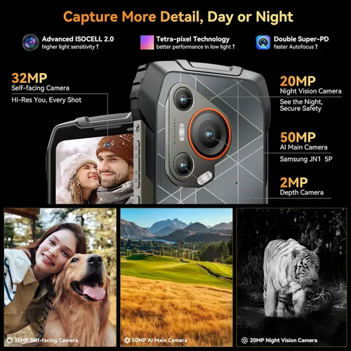 Miniatura 7 de Blackview BL7000 AI 5G Teléfono resistente Android 15, 24GB+256GB/2TB MTK Dimensity 6300, 6.78" FHD+ 120Hz, 50MP + visión nocturna 20MP