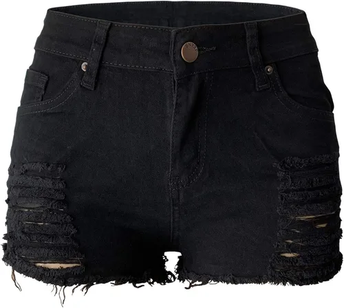 Aodrusa Pantalones cortos de mezclilla rasgados para mujer, tiro medio, realzan el cuerpo, corte curvo, jeans desgastados, Blanco