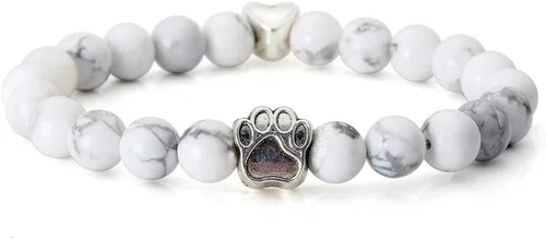 Miniatura 3 de JOVIVI Pulseras ajustables de cuentas de cristal de piedra volcánica con poder curativo y dije de huella de perro