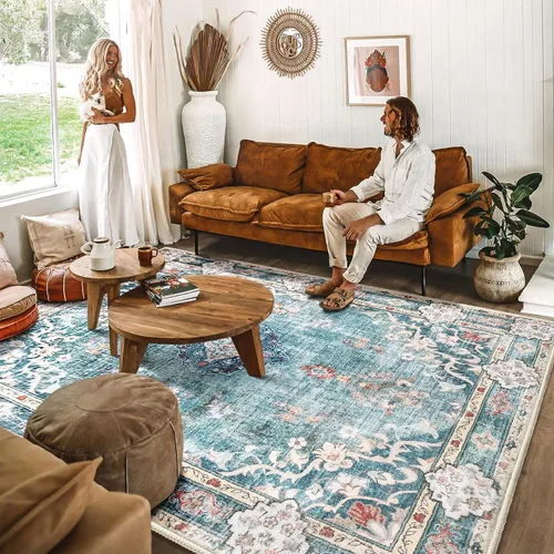 Miniatura 123 de MUJOO Alfombra Pasillo Runner 2'x8' Azul Gris Alfombras Largas Boho Lavable a Máquina Antideslizante para Entrada Cocina Baño Dormitorio Retro Suave