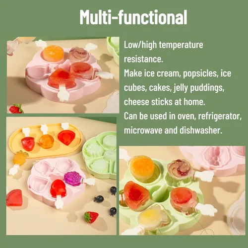 Miniatura 4 de Moldes de paletas de 5 piezas, lindas bandejas de paletas con formas de frutas, molde de silicona sin BPA para helados para congelador, hecho
