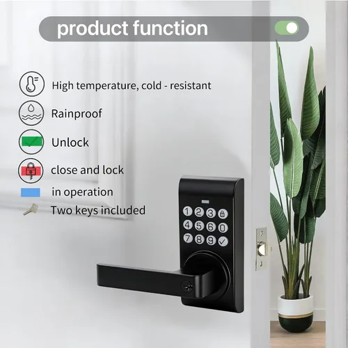 Miniatura 2 de Cerradura de puerta con teclado inteligente con asa, cerradura electrónica digital de entrada sin llave para puerta delantera