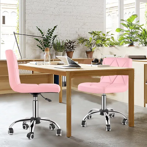 Miniatura 2 de COSVALVE Juego de 2 sillas de escritorio sin brazos, silla giratoria de oficina con respaldo bajo, silla de trabajo ajustable con ruedas giratorias