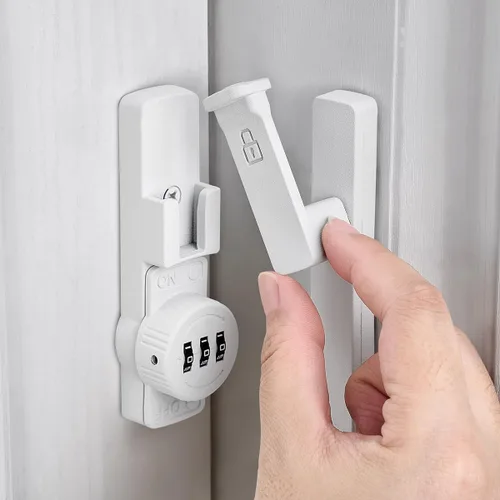 Miniatura 3 de INIRET Cerradura de Puerta de Granero Negra Mate de 180 Grados, Cerradura de Contraseña Mecánica, Contraseña de 3 Dígitos Sin Llave, Pestillo