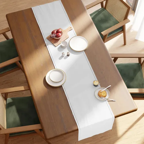 Miniatura 3 de Encasa XO Camino de mesa de comedor de 13 x 59 pulgadas, diseño de dobladillo de algodón puro, blanco, lavable a máquina