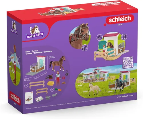 Miniatura 7 de Schleich Horse Club - Juego de juguetes de caballo de 25 piezas Hannah y Cayenne con caballeriza y accesorios - Etiqueta de nombre de establo