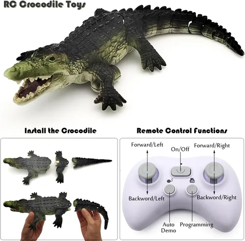 Miniatura 3 de Tipmant Realista RC Cocodrilo Control Remoto Pescado Barco Eléctrico Animal Agua Juguete para Piscina Lago Niños Cumpleaños (Verde)