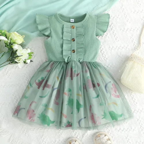 Miniatura 2 de Vestido de manga larga para bebé y niña, vestido casual de princesa floral, falda tutú acanalada para niños