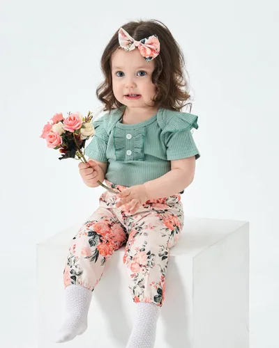 Miniatura 2 de Conjunto de ropa para bebé recién nacido, mameluco con pantalón floral, ropa de algodón para niñas