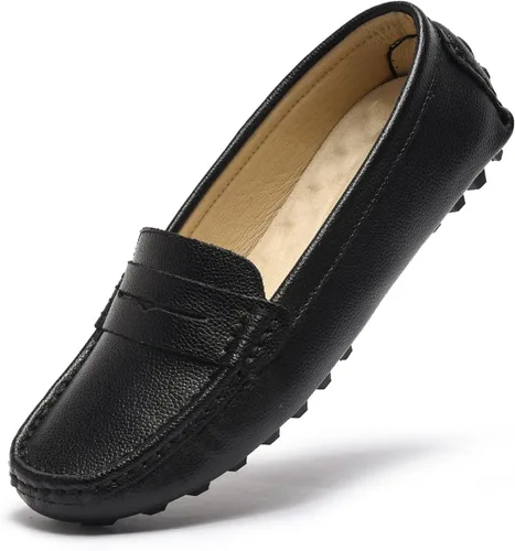 Miniatura 8 de Artisure Mocasines clásicos de cuero genuino para mujer, mocasines de conducción, mocasines casuales sin cordones, zapatos de barco cómodos y a