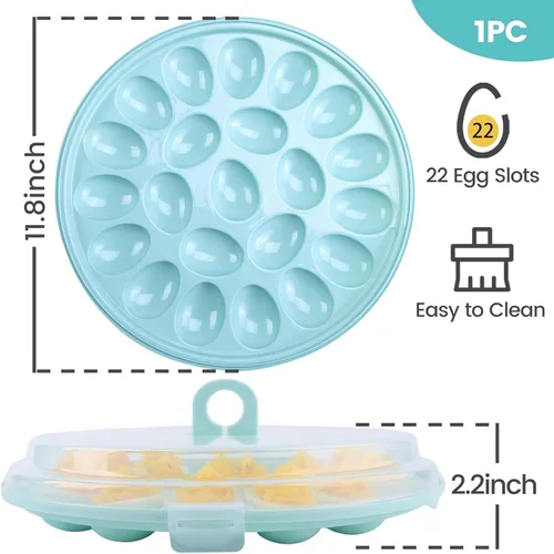 Miniatura 2 de HAKSEN Recipientes para huevos rellenos con tapa, bandeja portátil con 22 ranuras para portador de huevos rellenos para fiestas navideñas y cocina