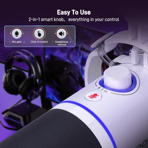 Miniatura 8 de MAONO Kit de micrófono dinámico XLR/USB, micrófono de podcast RGB con software, silencio, perilla de ganancia, control de volumen, brazo de brazo