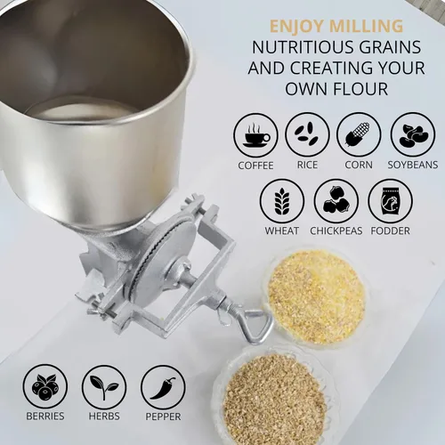 Miniatura 5 de Molino de grano de hierro de mano, molino manual, molinillo de alimentos, molinillo de maíz para grietas de mano, granos de manivela, avena, maíz