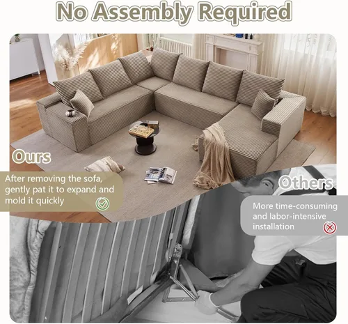 Miniatura 4 de Sofá modular de nube de 140 pulgadas para sala de estar, sofá modular de asiento profundo, juego de sofás de pana grandes y cómodos con espuma